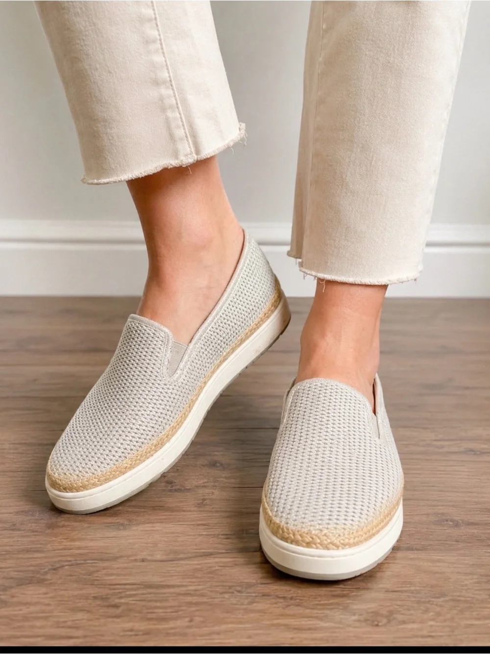 Donald J. Pliner Beige Knit Slip-On Espadrille Sneakers